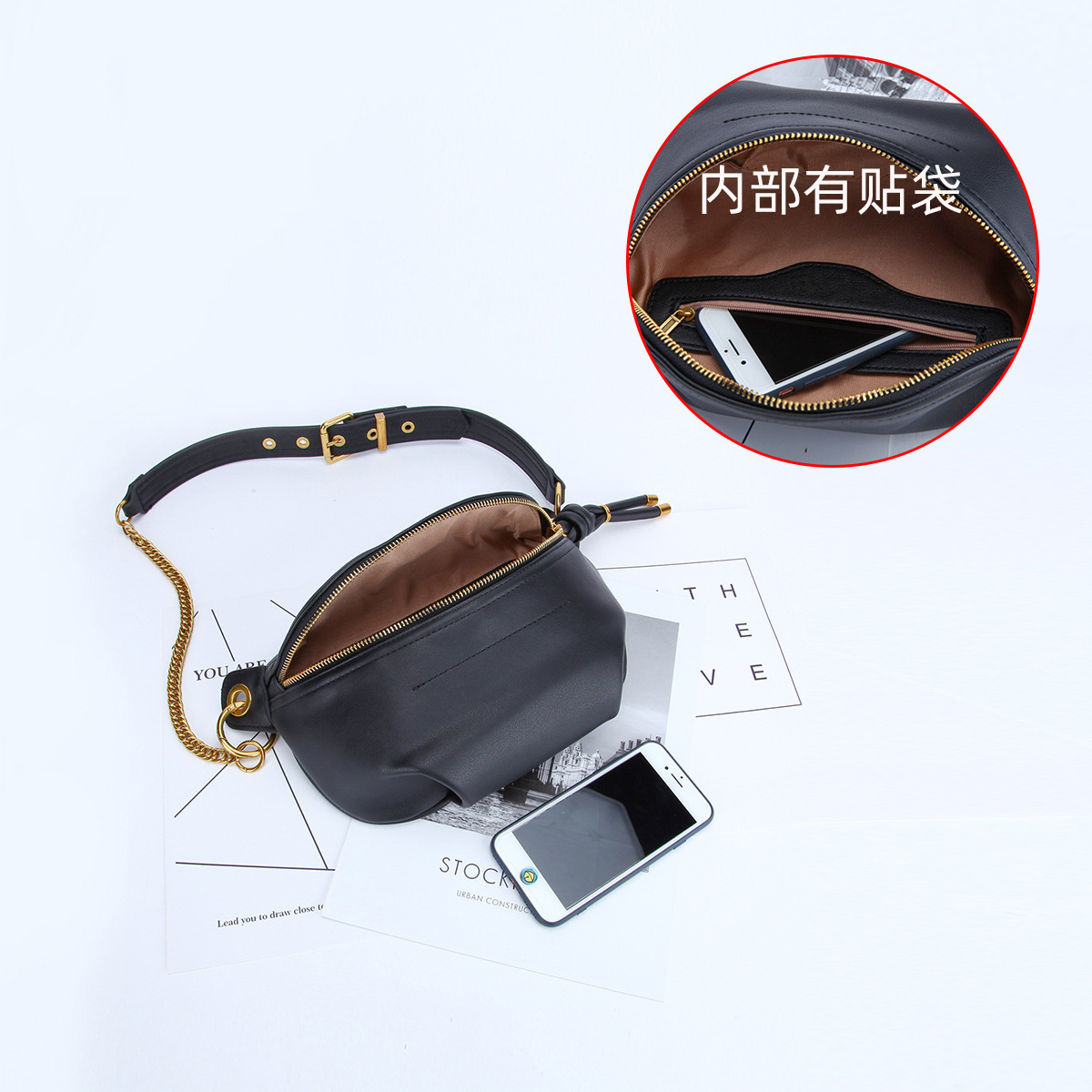 Waist Bags Solid Colour Frosting PU Leather For Women Sewing Thread Fanny Pack Female Ladies Chain Shoulder Chest Bag 221125