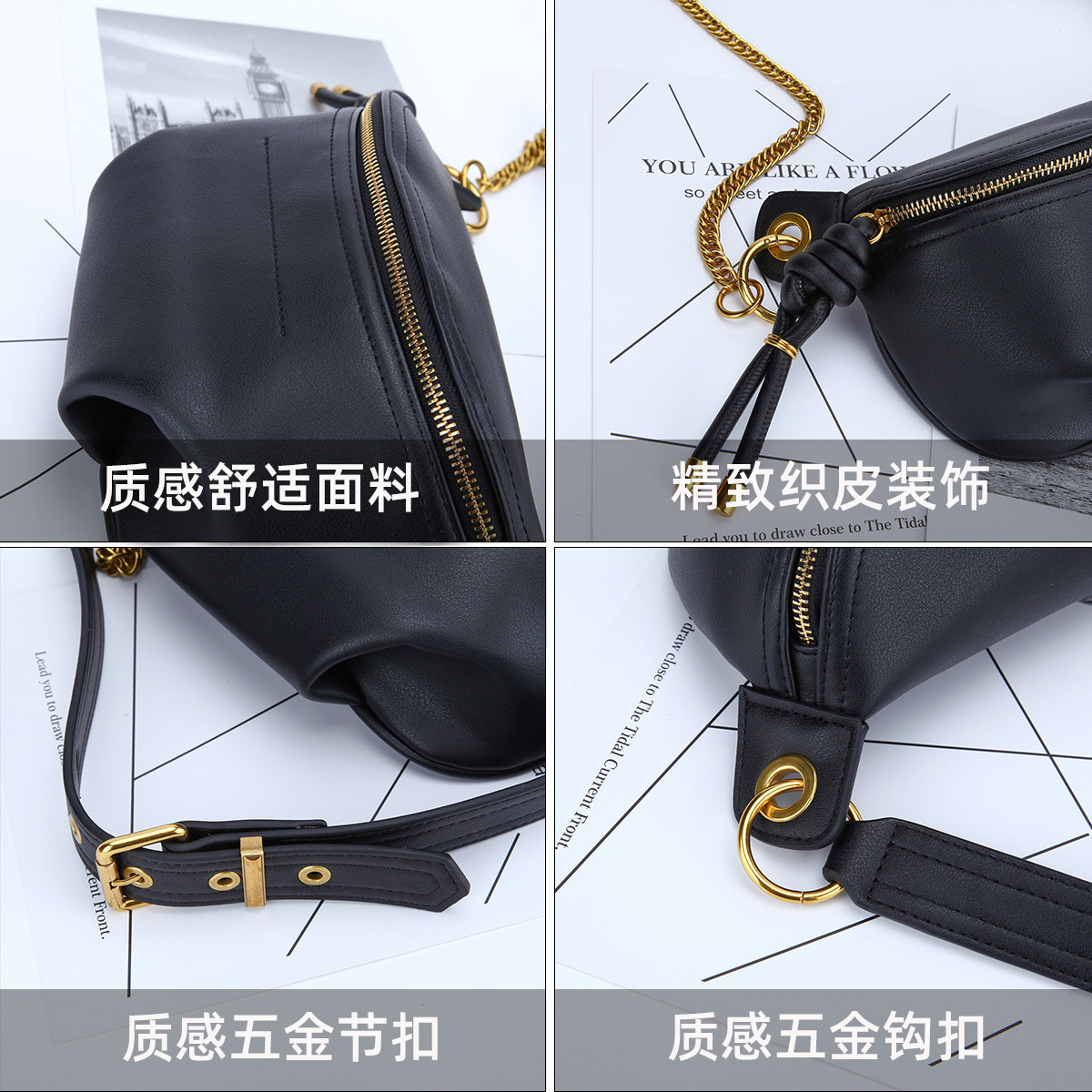 Waist Bags Solid Colour Frosting PU Leather For Women Sewing Thread Fanny Pack Female Ladies Chain Shoulder Chest Bag 221125