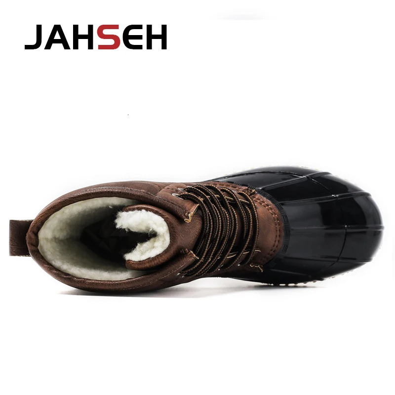 2025 new Plush Warm Men Winter Snow Duck Unisex Waterproof Rubber Sole Rain Boots Lace Up Ankle Fashion Walking Shoes 240202