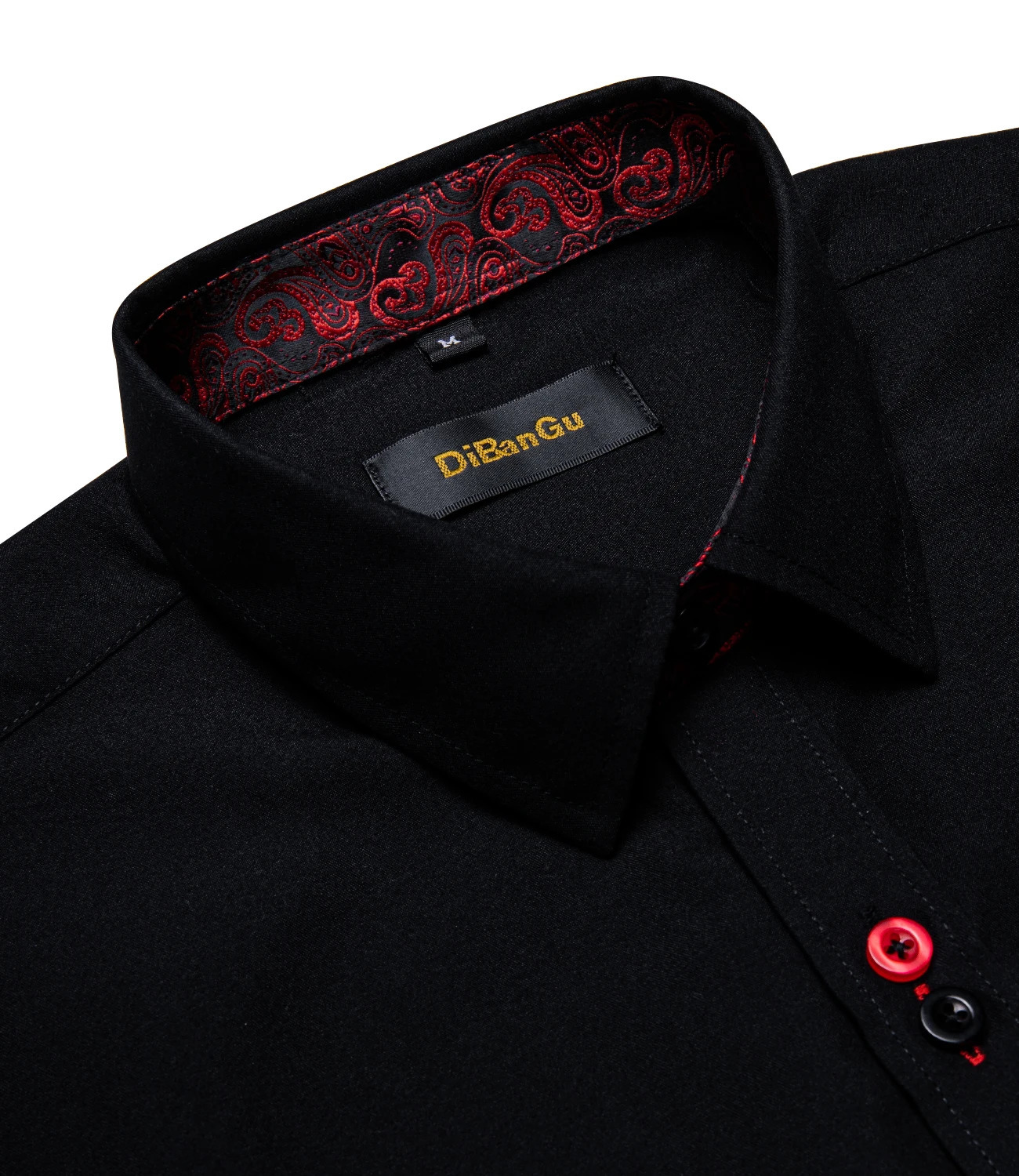 DiBanGu Men Shirt Long Sleeve Black Solid Red Paisley Color Contrast Fashion Dress Shirt for Men Buttondown Collar Men Clothing 240118