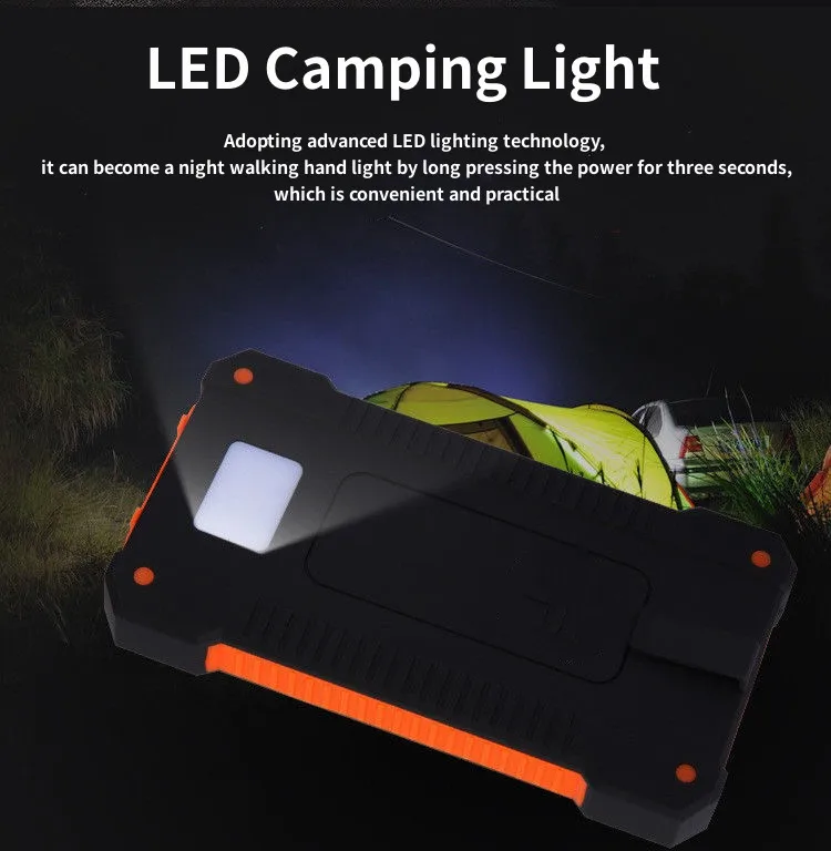 Outdoors Portable Solar Power Bank Original 200AhWaterproof USBcompass External Charger for IPhone SmartphonePower BankLEDLight