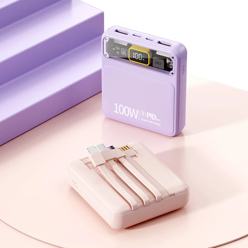 Miniso 100W Power Bank 30000mAh Fast Charging PD 20W Portable Power Bank With Built-in Cable Multi-color Matching Free Shipping