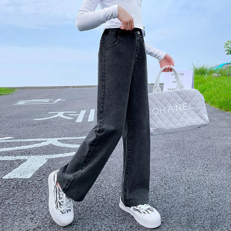 Autumn Winter Teenager Girls Denim Wide Leg Pants Children Trousers Fashion Girls Jeans 5 6 8 10 12 13 14 Years Kids Clothes 240118