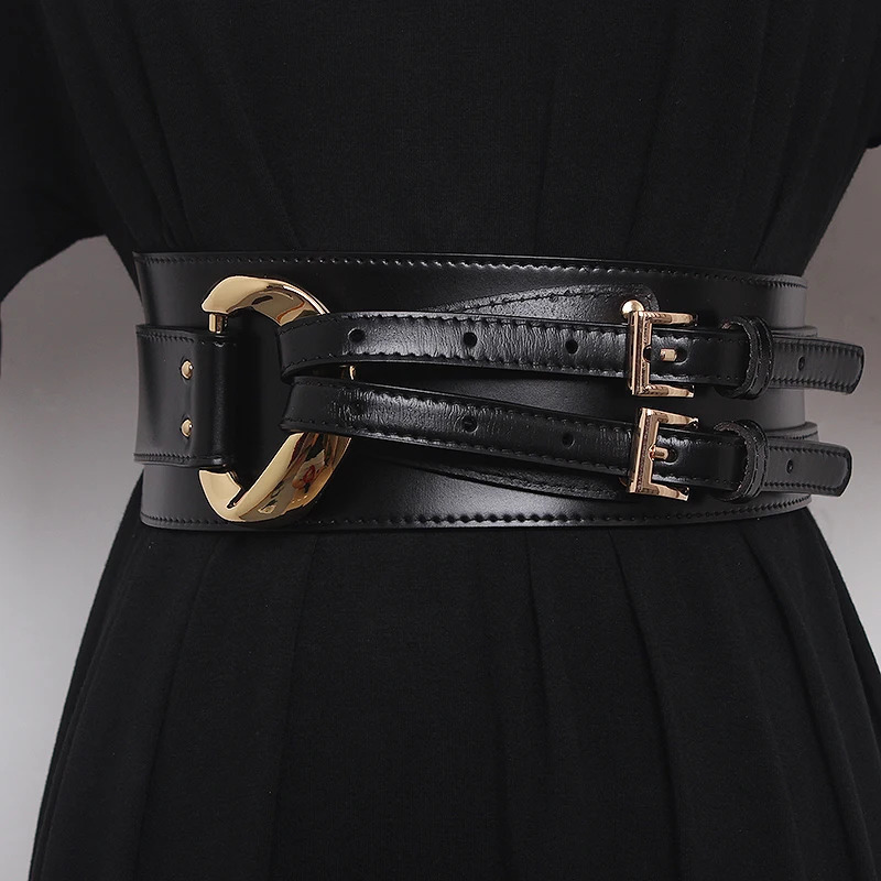 Fashion Wide Cowskin Cummerbund Womens Cummerbunds Knot Real Leather Waistbands For Dress Decorate Waist Belt Coat Accessorie 240119
