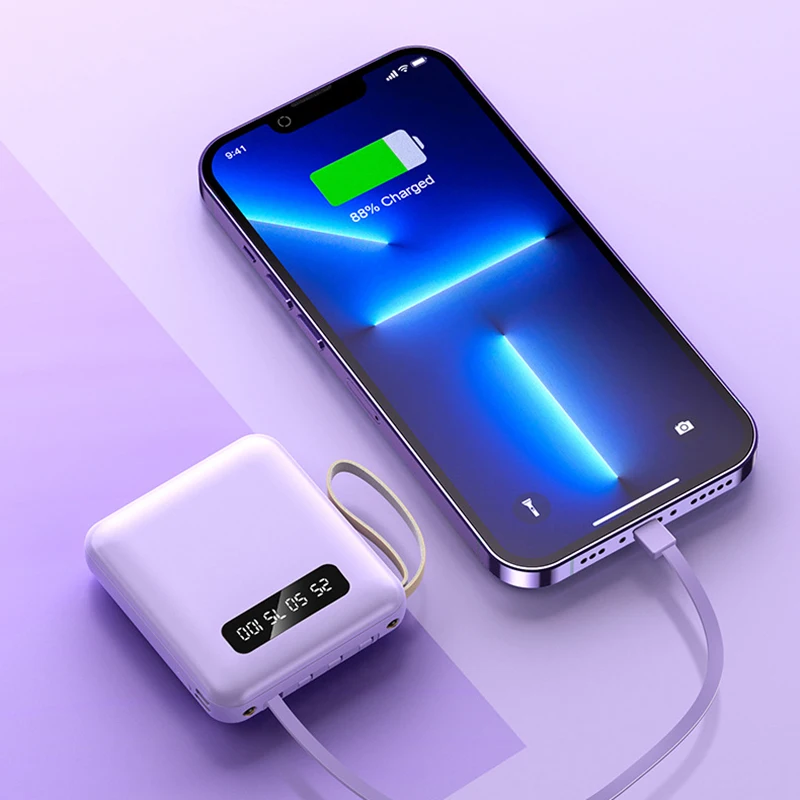 4-in-1 Mini Power Bank 20000mAh With 4 Cable Mobile External Battery Charger for iPhone Samsung Huawei Xiaomi Portable Powerbank