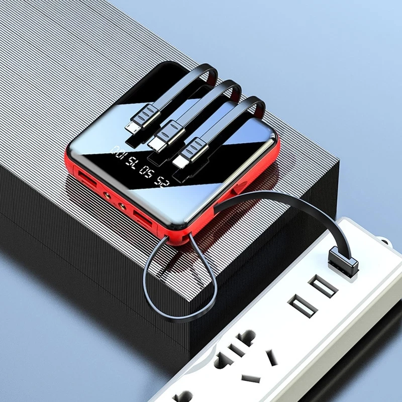 20000mAh Mini Power Bank With Micro USB Type C Cable Portable Charger LED Mirror Powerbank External Battery Pack Power Bank