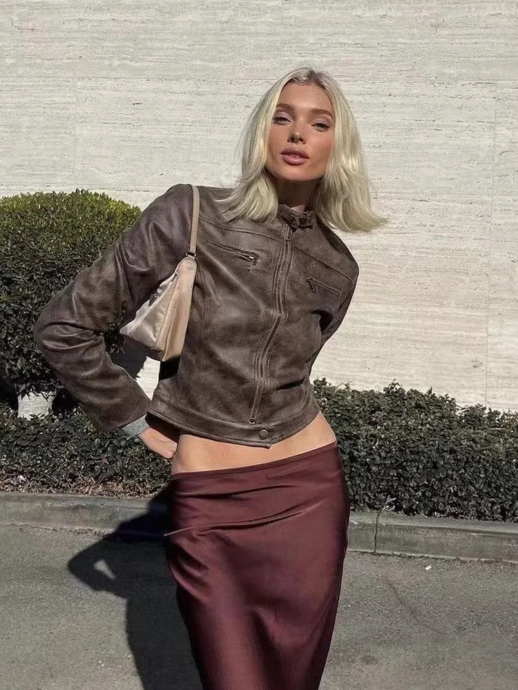 Autumn Winter Overcoat Long Sleeve Motorcycle Jacket Short Coat Vintage Slim Outwear Boyfriend Style Suede Jacket Coat 240124