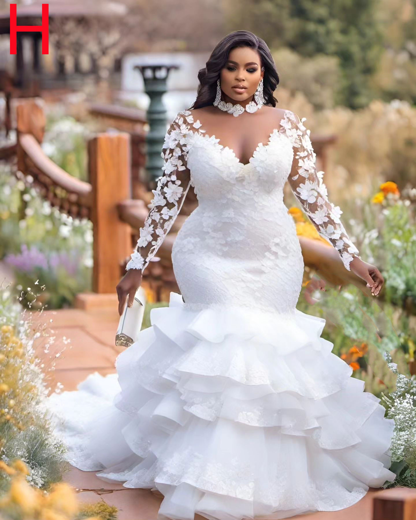 2024 Arabic Aso Ebi Plus Size White Lace Mermaid Wedding Dress Sheer Neck Long Sleeves Bridal Gowns Dresses 0219