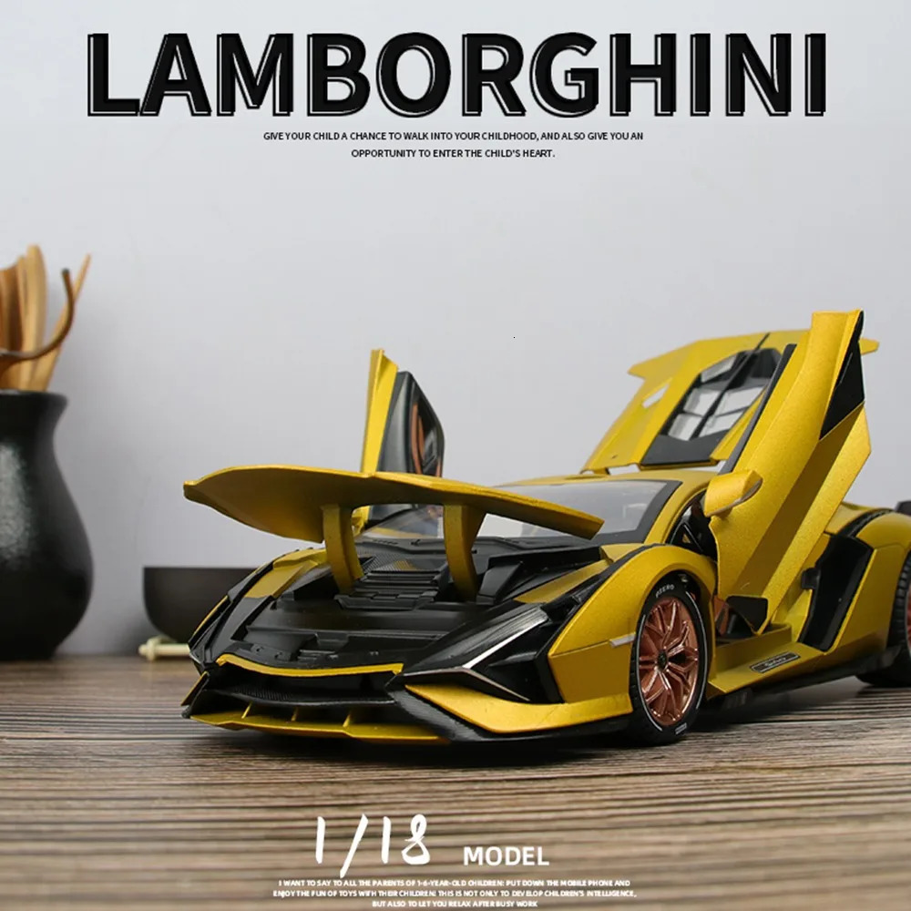 1/18 Lambor Car Model Alloy Diecast Boys Toy SIAN FKP37 Supercar High simulation 4 Door Opened With Light Collections Kids Toy 240131