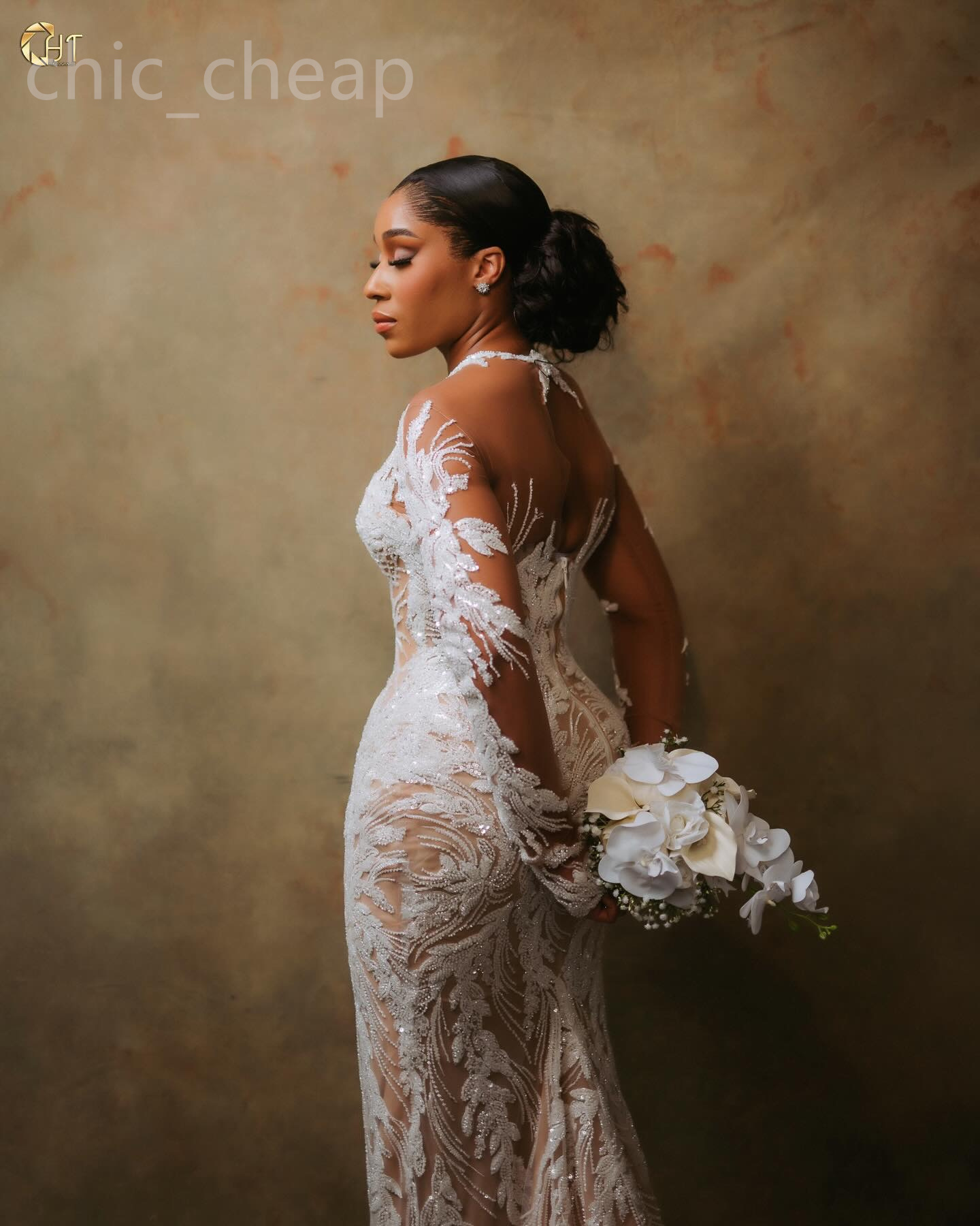 2024 Arabic Aso Ebi Plus Size Illusion Mermaid Ivory Wedding Dress Beaded Sequined Lace Bridal Gowns Dresses ZJ033