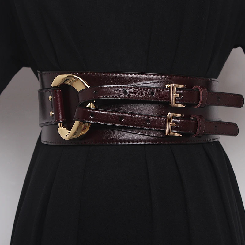 Fashion Wide Cowskin Cummerbund Womens Cummerbunds Knot Real Leather Waistbands For Dress Decorate Waist Belt Coat Accessorie 240119