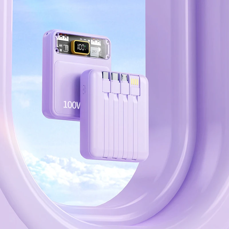 Miniso 100W Power Bank 30000mAh Fast Charging PD 20W Portable Power Bank With Built-in Cable Multi-color Matching Free Shipping