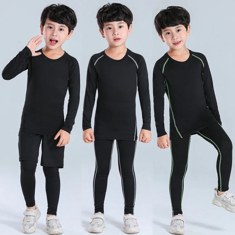 Kids Men's Sports Running Sets Jogging Basketball Underwear Tracksuits Children's Sportswear Tights Soccer Training Clothing 240118