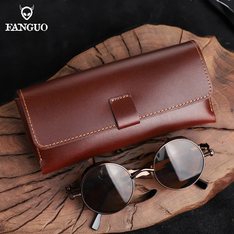 Vintage Cow Leather Glasses Box Handmade Sunglasses Holder Eyeglasses Organizer Bag Genuine Leather Eye Glasses Case Cover 240118