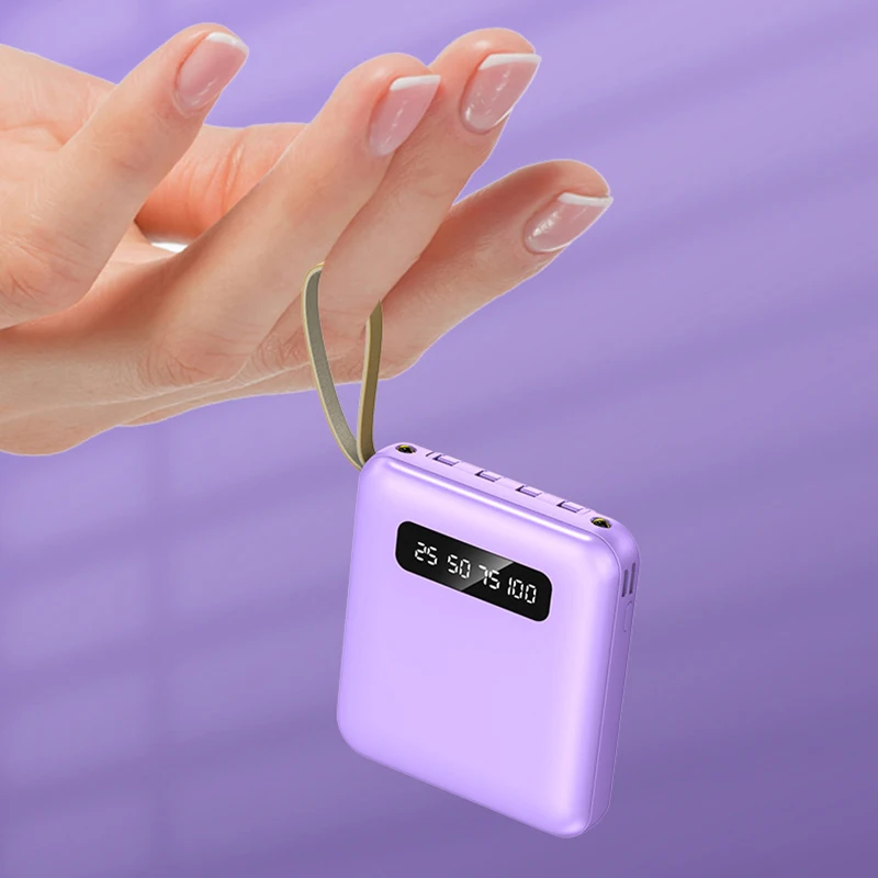 4-in-1 Mini Power Bank 20000mAh With 4 Cable Mobile External Battery Charger for iPhone Samsung Huawei Xiaomi Portable Powerbank