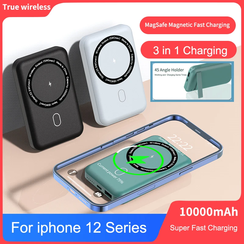 15W Magnetic Wireless Charging 10000mAh Power Bank With Stand For IPhone12 13 Pro Max 22.5W Fast Charge External Battery