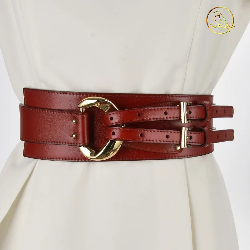 Fashion Wide Cowskin Cummerbund Womens Cummerbunds Knot Real Leather Waistbands For Dress Decorate Waist Belt Coat Accessorie 240119