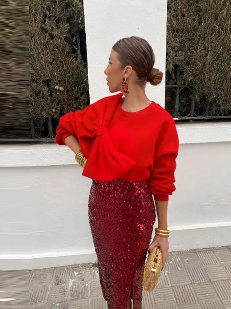 Bow O Neck Women Pullover Long Sleeve Solid Loose Female Tops Spring Fashion Casual All Match Lady Blouses 240130