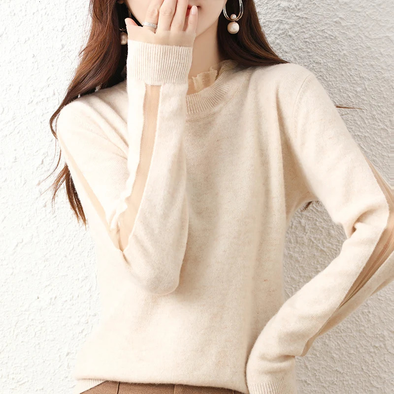 Lace collar Cashmere Elegant Women Sweater Knitted Pullovers Loose Soft Female Knitwear Jumper 240130
