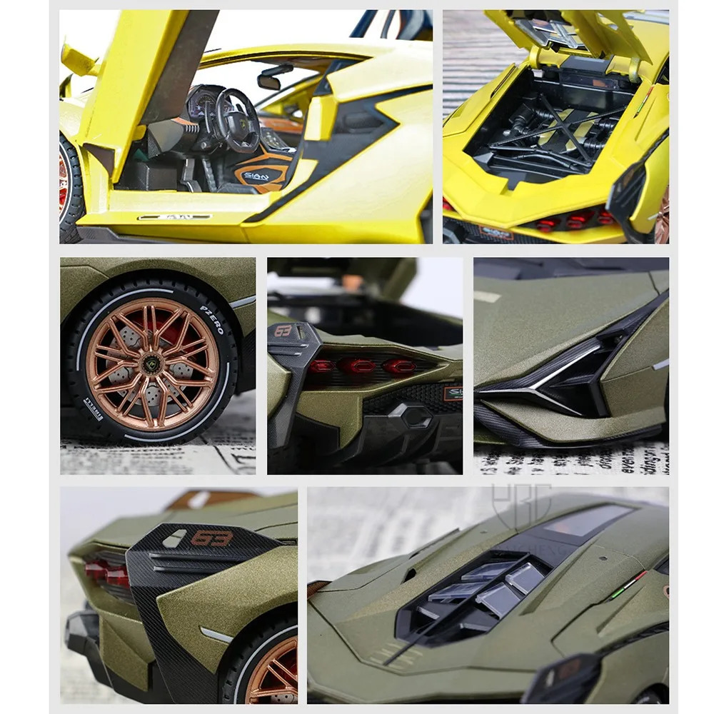 1/18 Lambor Car Model Alloy Diecast Boys Toy SIAN FKP37 Supercar High simulation 4 Door Opened With Light Collections Kids Toy 240131