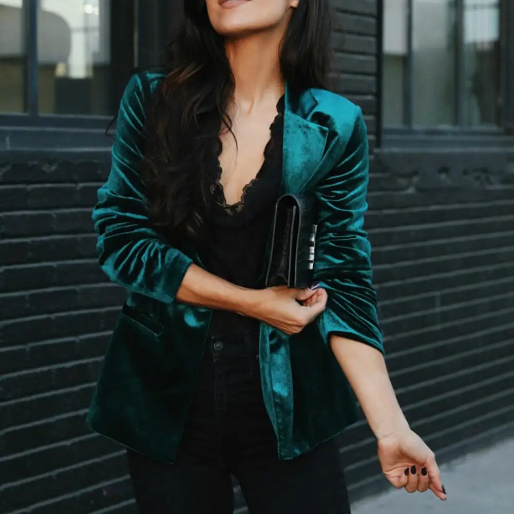 Sexy V Neck Golden Velvet Small Suit Jacket Autumn Women Slim Solid Color Long Sleeves Coat Elegant Office Lady Party Jacket 240127