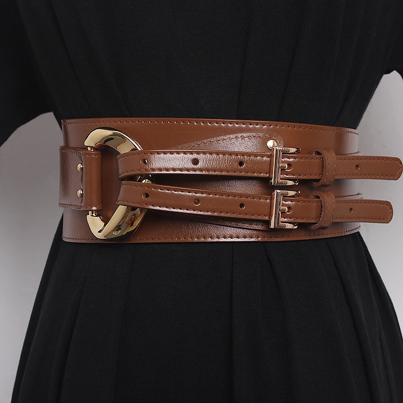 Fashion Wide Cowskin Cummerbund Womens Cummerbunds Knot Real Leather Waistbands For Dress Decorate Waist Belt Coat Accessorie 240119