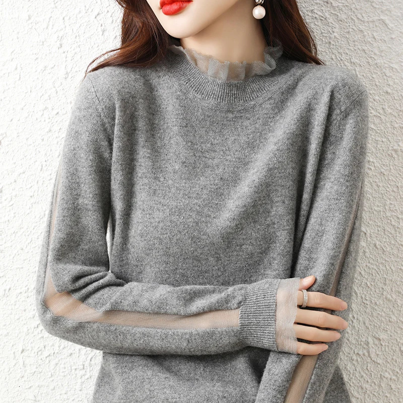 Lace collar Cashmere Elegant Women Sweater Knitted Pullovers Loose Soft Female Knitwear Jumper 240130