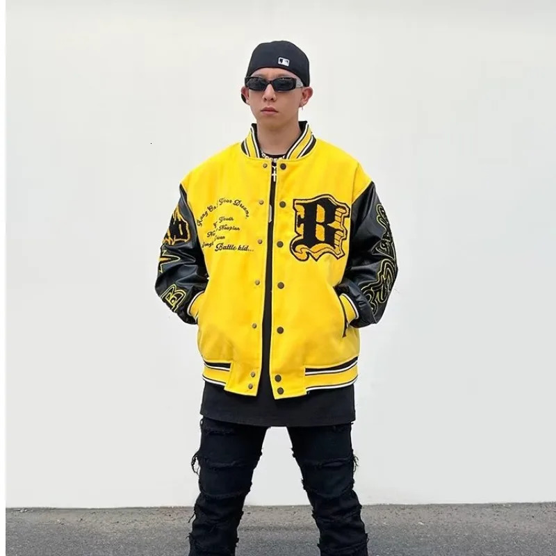 Embroidery Bomber Jacket Men Women Sun Letter Flocking Loose Casual Patchwork Coat Unisex High Street Varsity Baseball Outwear 240126