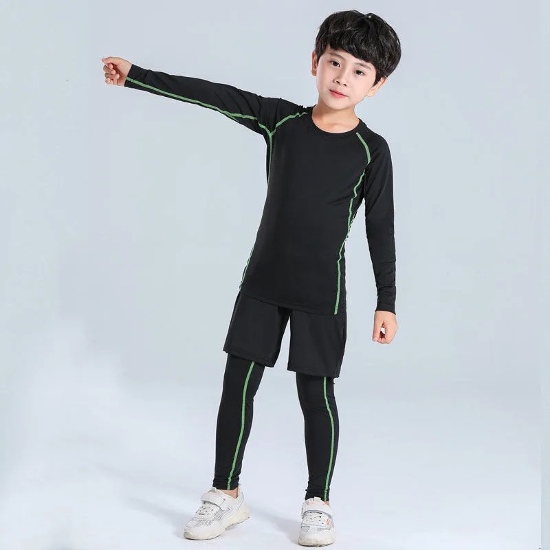 Kids Men's Sports Running Sets Jogging Basketball Underwear Tracksuits Children's Sportswear Tights Soccer Training Clothing 240118