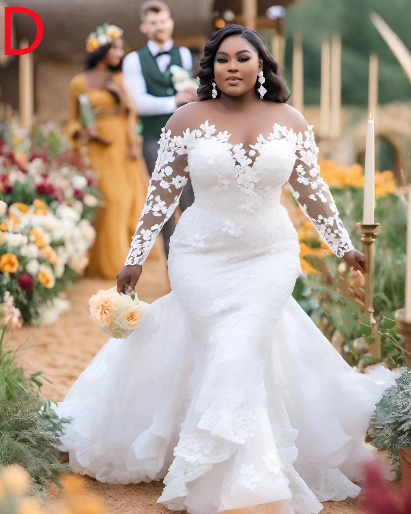 2024 Arabic Aso Ebi Plus Size White Lace Mermaid Wedding Dress Sheer Neck Long Sleeves Bridal Gowns Dresses
