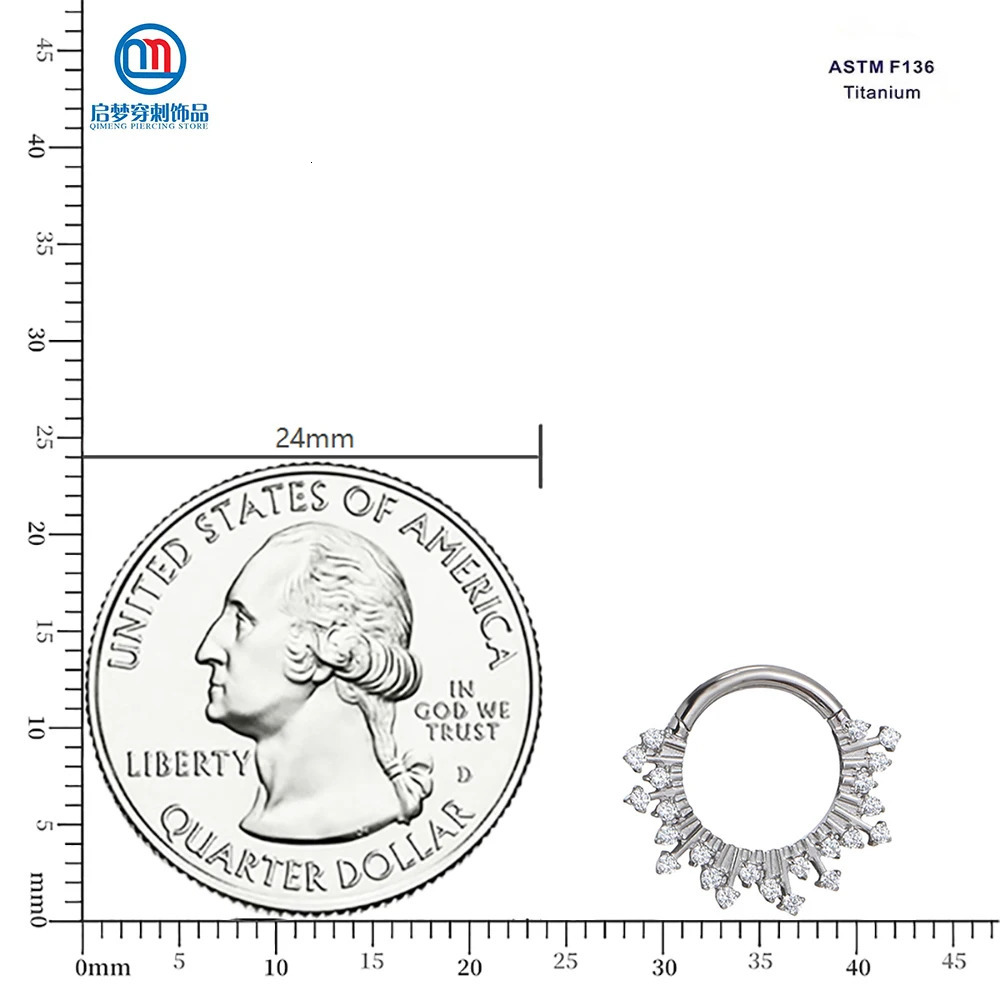 QM 1PCS ASTM 36 Fashion Zircon Clicker Hoop Nose Ring Earrings Body Piercing Jewelry 240130