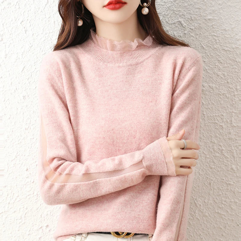 Lace collar Cashmere Elegant Women Sweater Knitted Pullovers Loose Soft Female Knitwear Jumper 240130