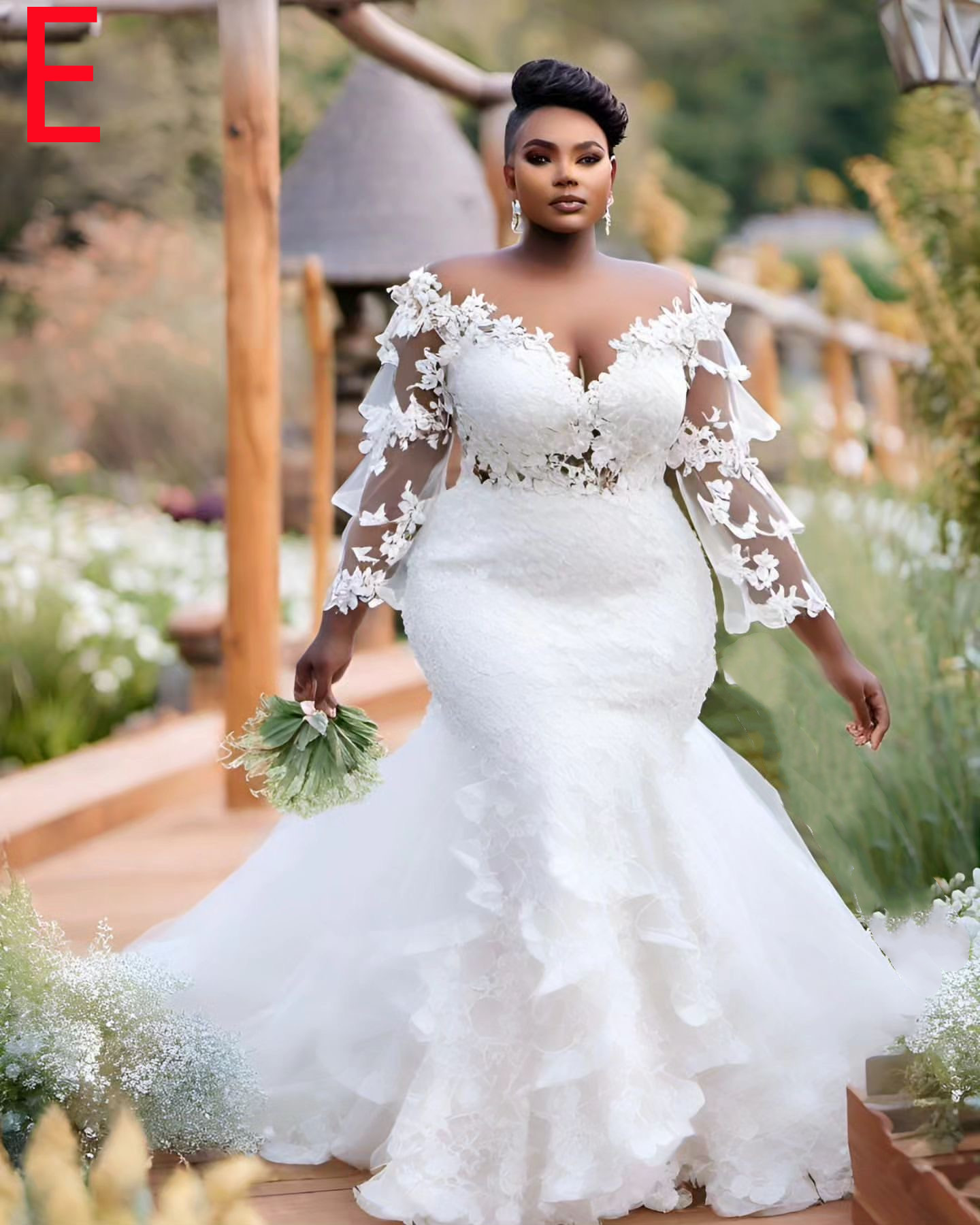 2024 Arabic Aso Ebi Plus Size White Lace Mermaid Wedding Dress Sheer Neck Long Sleeves Bridal Gowns Dresses