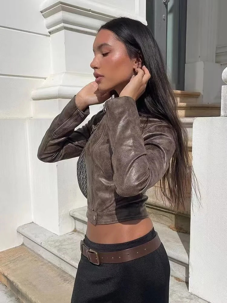 Autumn Winter Overcoat Long Sleeve Motorcycle Jacket Short Coat Vintage Slim Outwear Boyfriend Style Suede Jacket Coat 240124