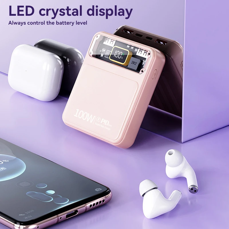 Miniso 100W Power Bank 30000mAh Fast Charging PD 20W Portable Power Bank With Built-in Cable Multi-color Matching Free Shipping