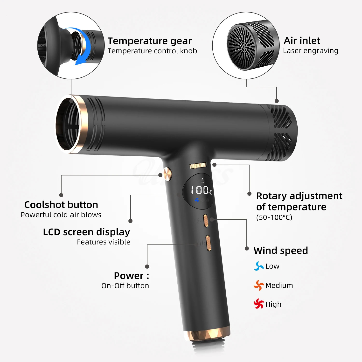 110000RPM High-Speed Hair Dryer Brushless Motor Strong Wind Ionic Blow Dryer LED Display Screen Hairdryer Low Noise Hair Dryers 240119