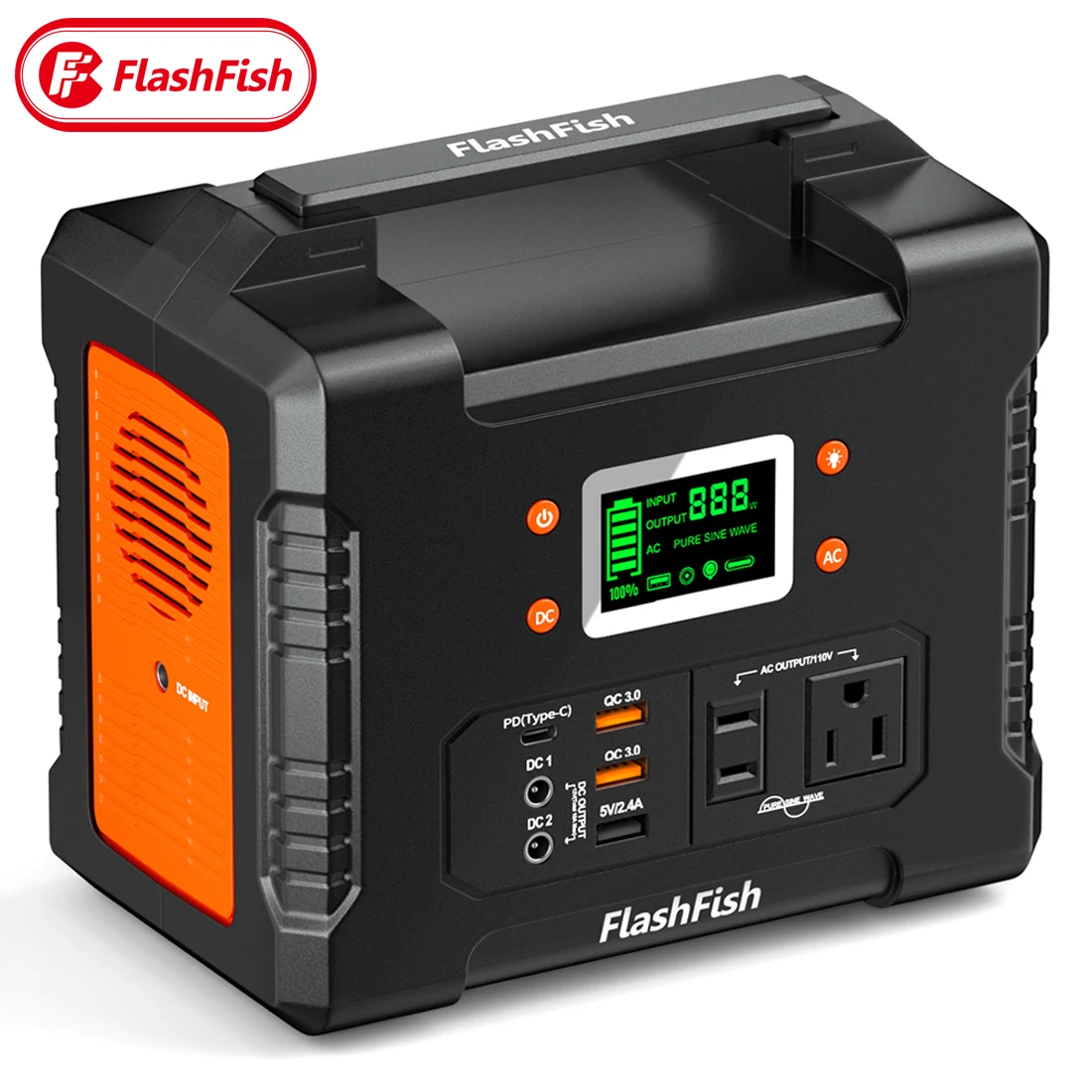 110V Solar Generator Portable Power Pure Sine Wave Output 12V DC for Outdoor Home Camping Backup Power