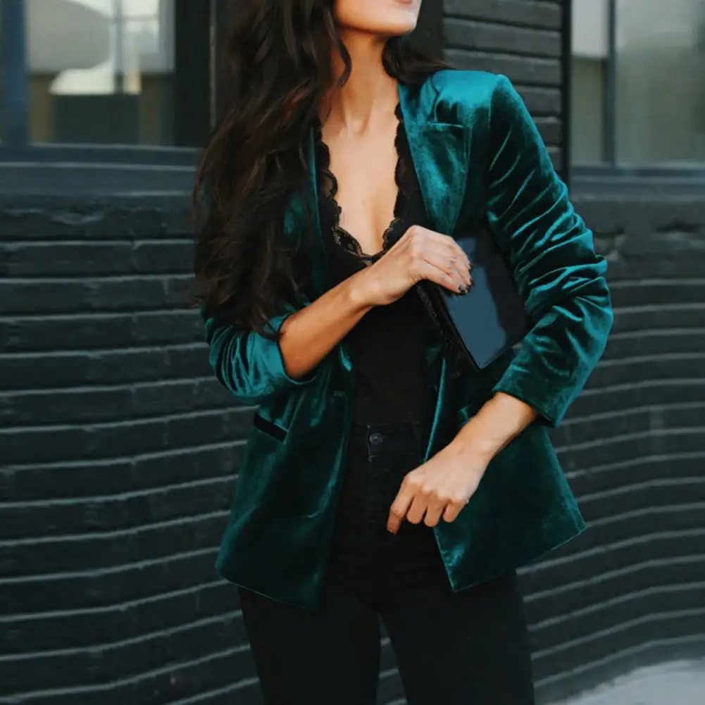 Sexy V Neck Golden Velvet Small Suit Jacket Autumn Women Slim Solid Color Long Sleeves Coat Elegant Office Lady Party Jacket 240127