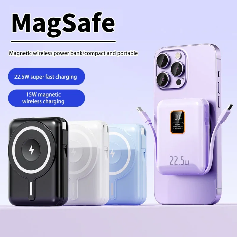 New 30000mAh Wireless Power Bank Fast charge 22.5W Magnetic Portable Powerbank Type C Fast Charger For iPhone Xiaomi Samsung