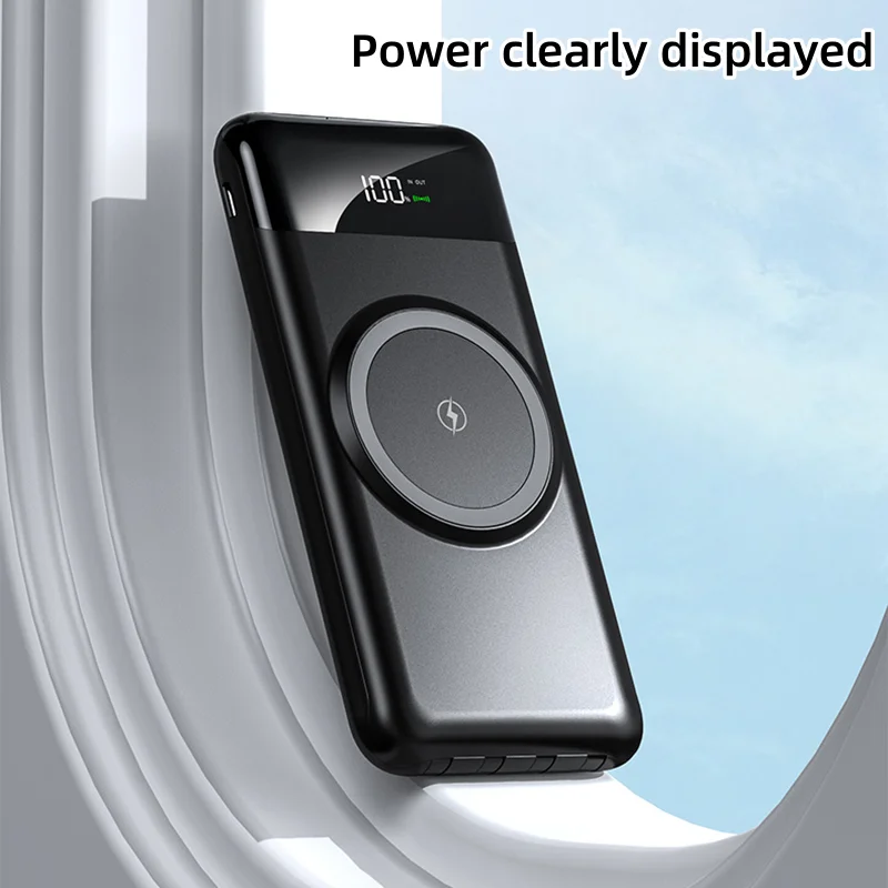 Three-In-One Wireless Charging Power Bank Built-In Four-Wire Power Bank 30000mAh Large Capacity External Battery Free Shipping