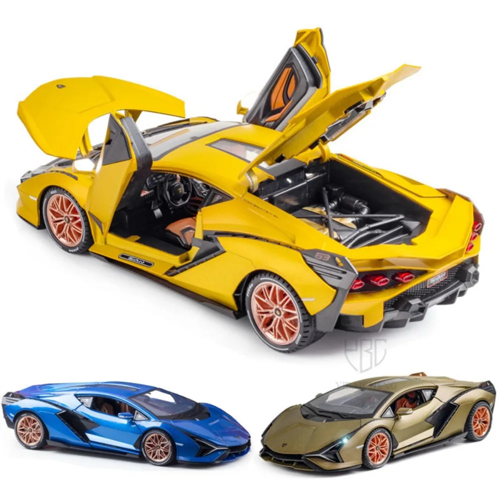 1/18 Lambor Car Model Alloy Diecast Boys Toy SIAN FKP37 Supercar High simulation 4 Door Opened With Light Collections Kids Toy 240131
