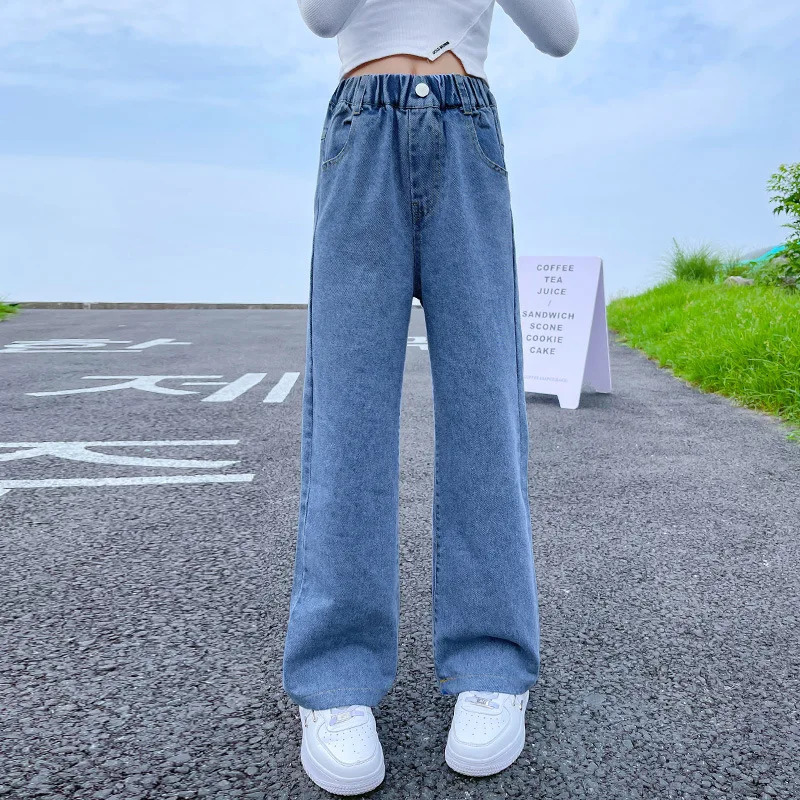 Autumn Winter Teenager Girls Denim Wide Leg Pants Children Trousers Fashion Girls Jeans 5 6 8 10 12 13 14 Years Kids Clothes 240118