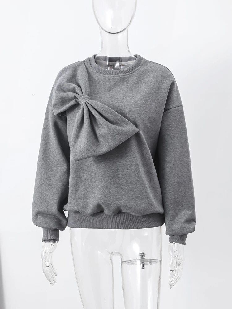 Bow O Neck Women Pullover Long Sleeve Solid Loose Female Tops Spring Fashion Casual All Match Lady Blouses 240130