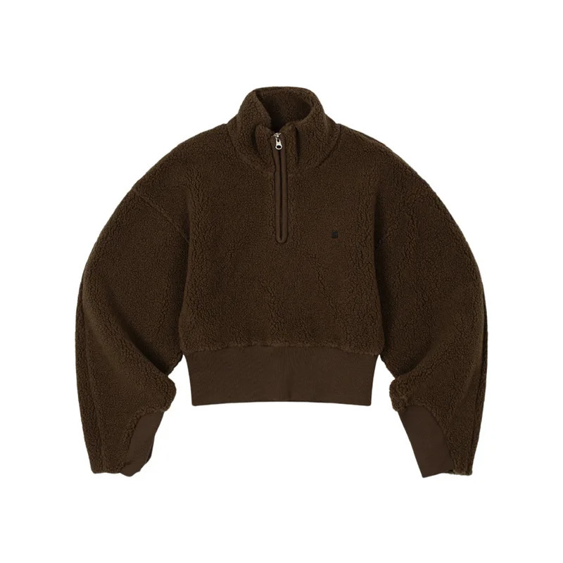 LC Hoodie Women's 2024 Autumnwinter Minimalist Casual Half Zipper High Neck Short Fleece Top 240119