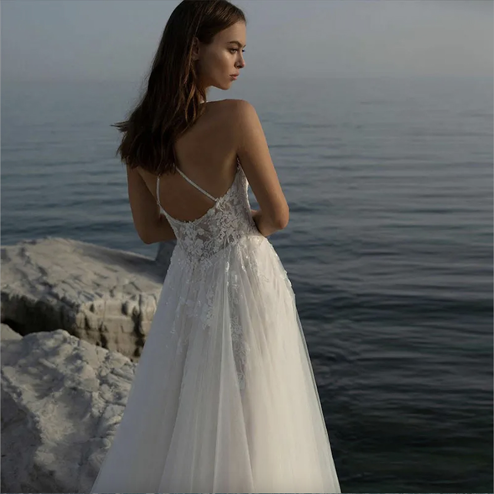 Newest Cross Strap Beach Wedding Dresses ral Appliques Bridal Gown Bead Tiere Tulle Summer Robe De Mariee