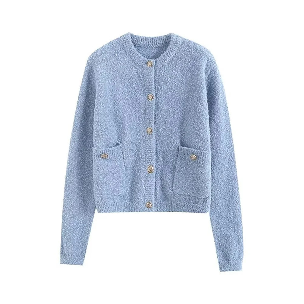 UNIZERA Autumn and Winter Womens Fashion Style Versatile Pocket Button Decoration Sweater Knitted Cardigan Coat 240130