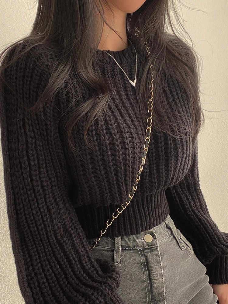 Vintage Harajuku Lantern Long Sleeve Women Sweater Casual Korean Autumn Winter Knitwear Soft Warm Tops Chic Solid Femme 240130