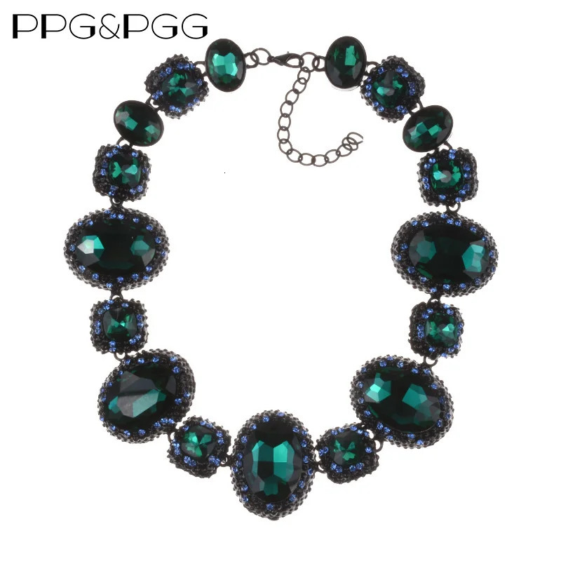 Fashion Green Glass Crystal Indian Statement Choker Necklace Women Ethnic Vintage Large Collar Big Bib Jewelry 240125 - view 3