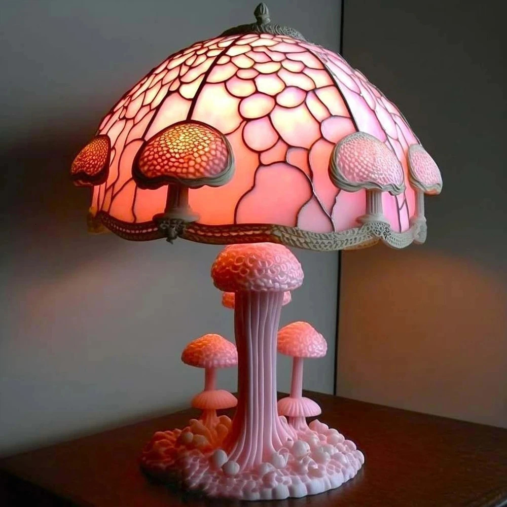 Vintage Stained Glass Plant Series Table Lamps Mushroom Snail Octopus Resin Colorful Ornament Desk Home Decoration 15x15x10cm 240129