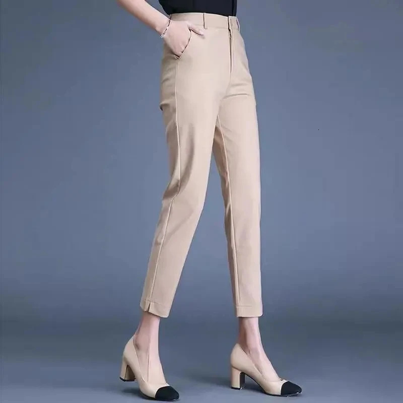 Office Lady Suit Classic Pant Khaki Black Work Pantalones Spring High Waist Skinny Pencil Trousers Elegant s 8591cm 240201